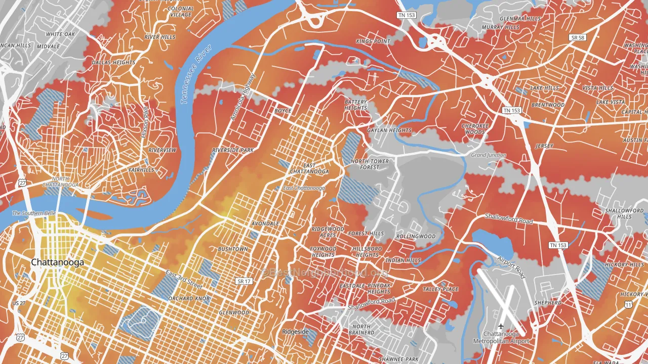 Transit Grade map of 37406, TN