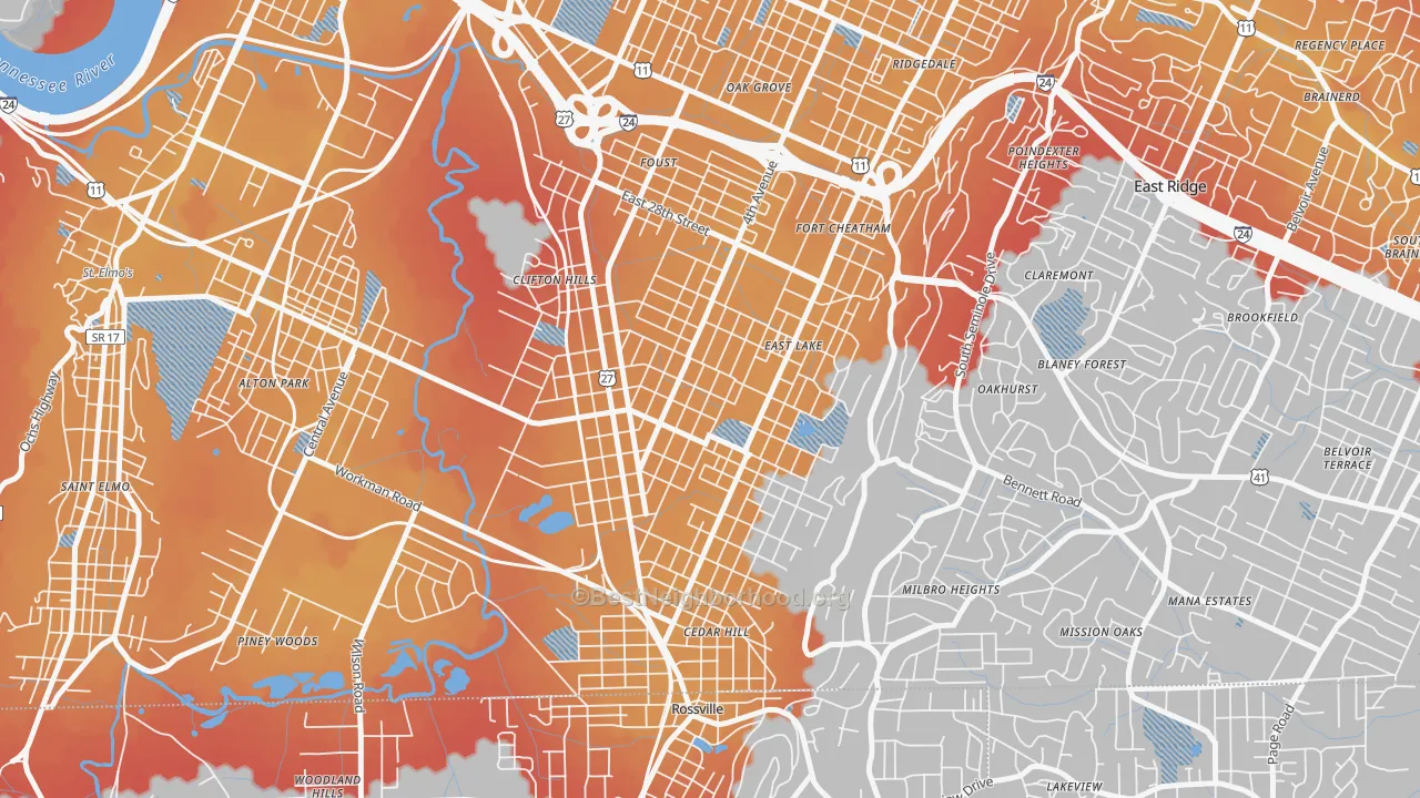 Transit Grade map of 37407, TN