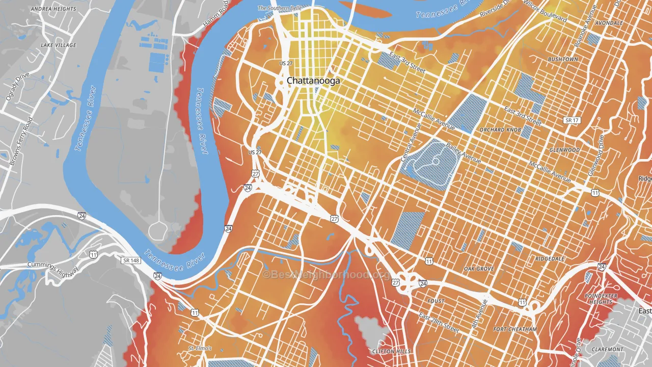 Transit Grade map of 37408, TN