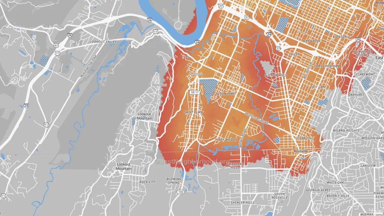 Transit Grade map of 37409, TN