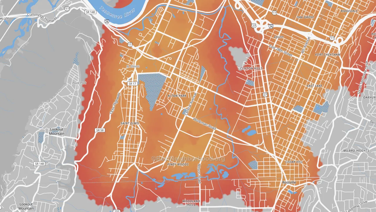 Transit Grade map of 37410, TN