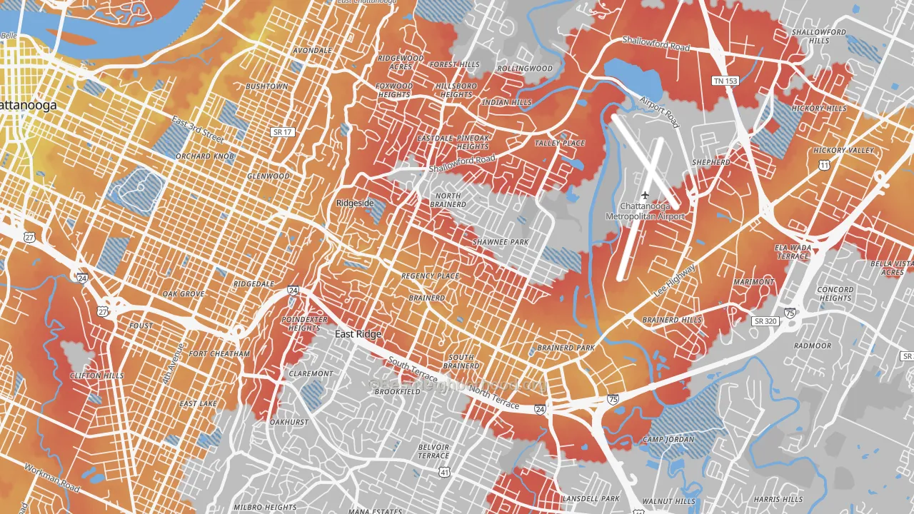 Transit Grade map of 37411, TN
