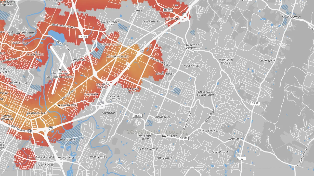 Transit Grade map of 37421, TN