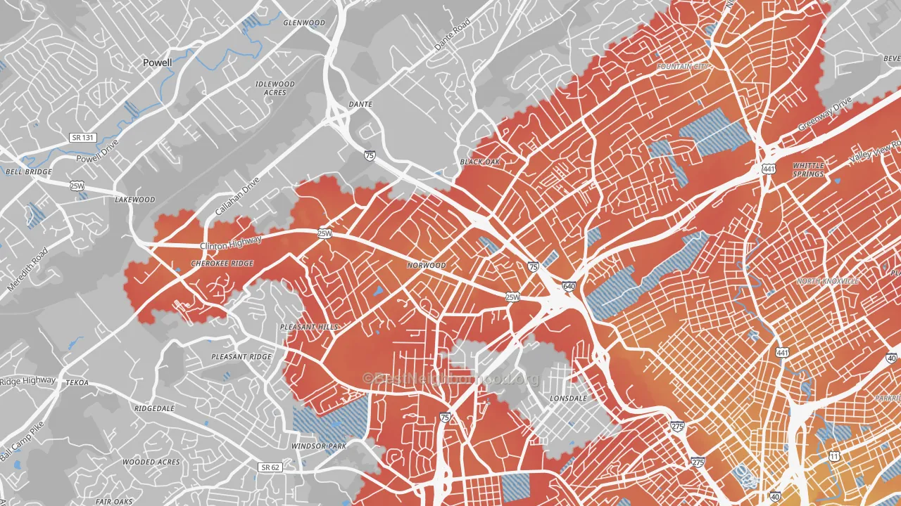 Transit Grade map of 37912, TN