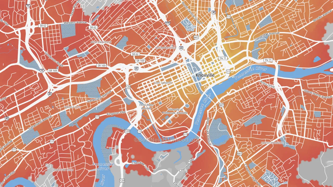 Transit Grade map of 37916, TN