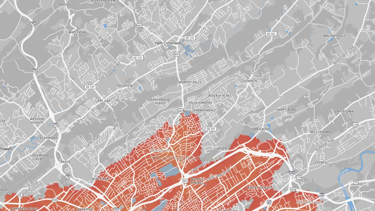 Transit Grade map of 37918, TN
