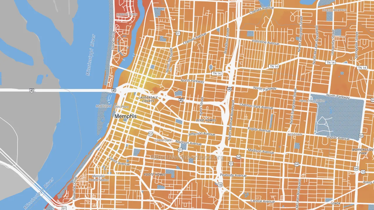 Transit Grade map of 38105, TN