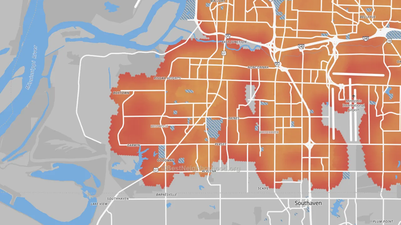 Transit Grade map of 38109, TN