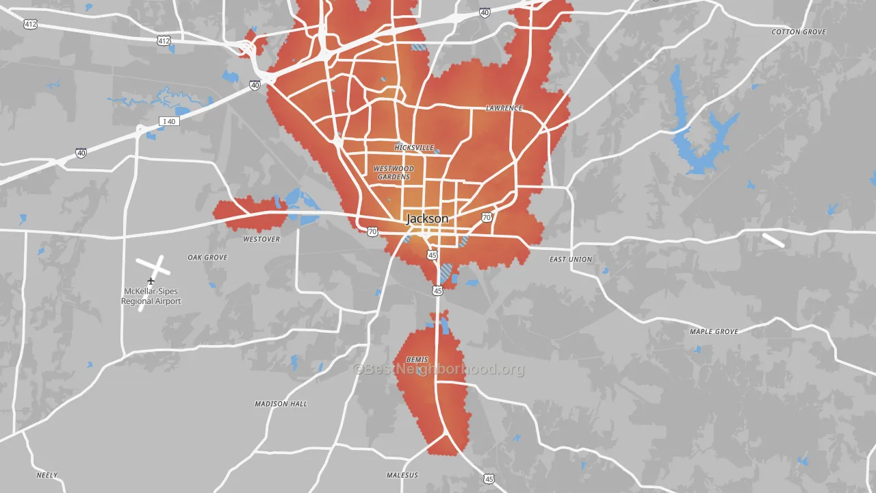 Transit Grade map of 38301, TN