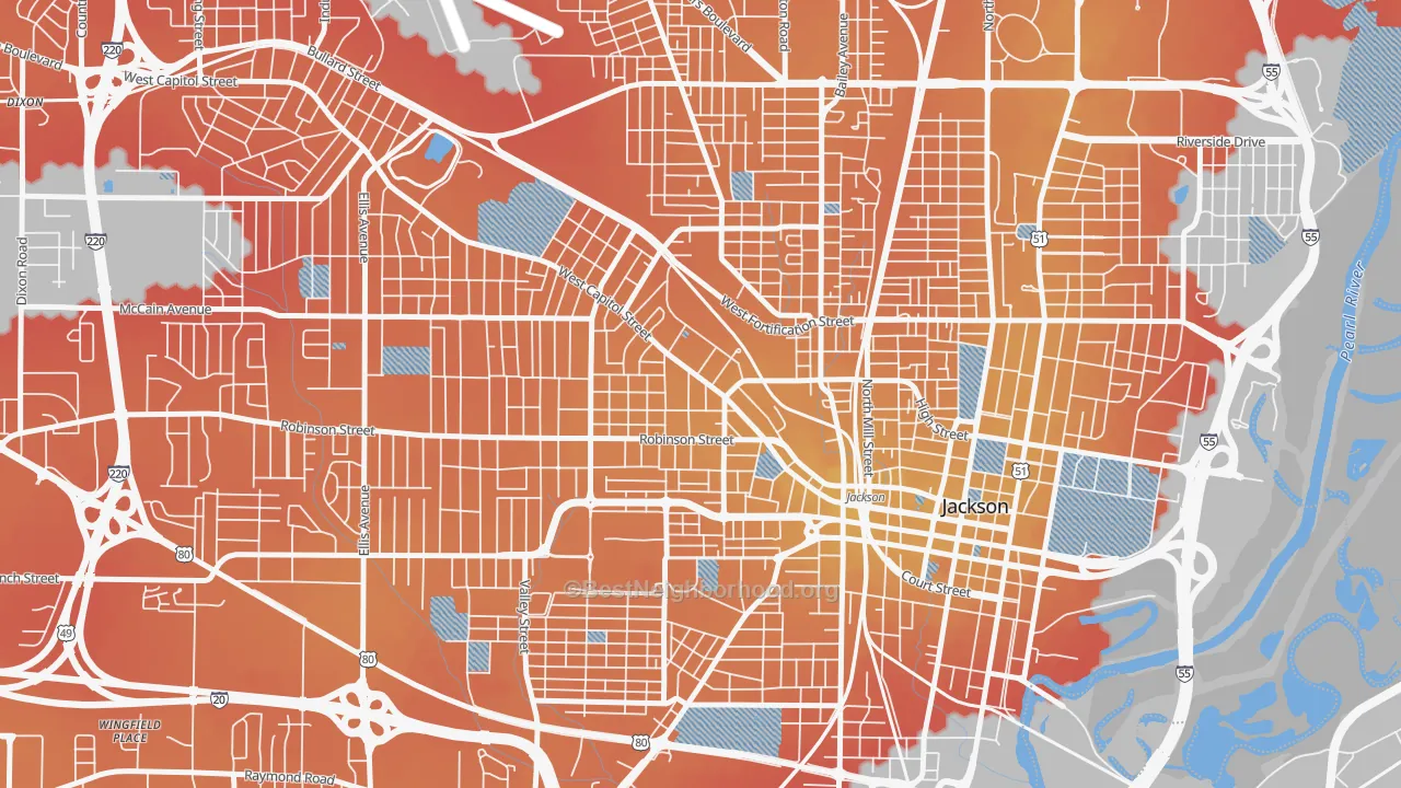 Transit Grade map of 39203, MS