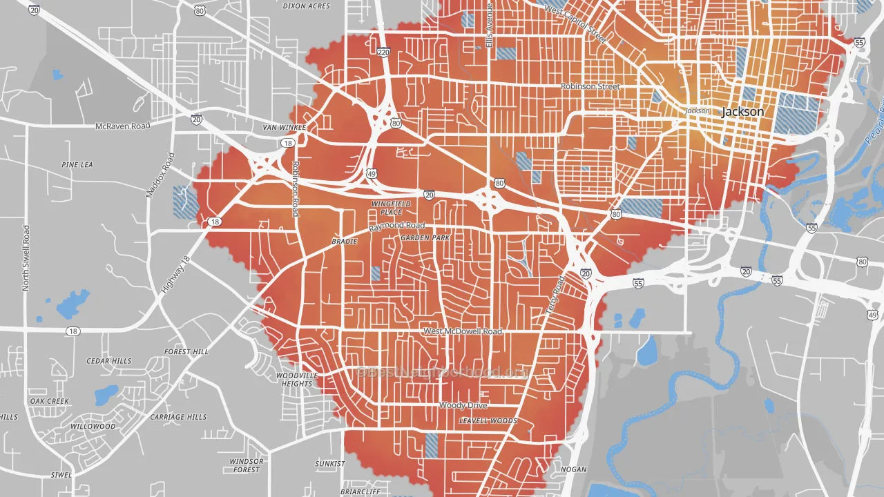 Transit Grade map of 39204, MS