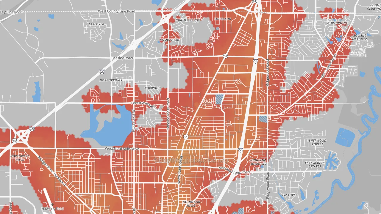 Transit Grade map of 39206, MS