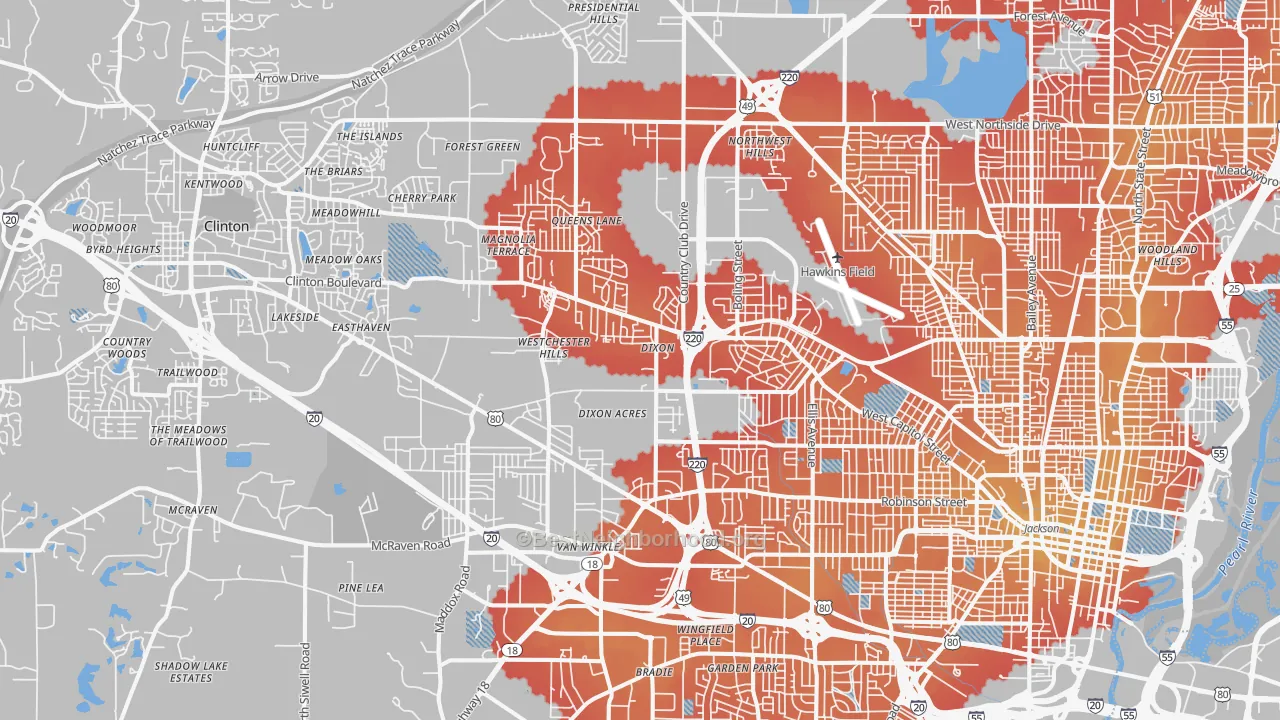 Transit Grade map of 39209, MS