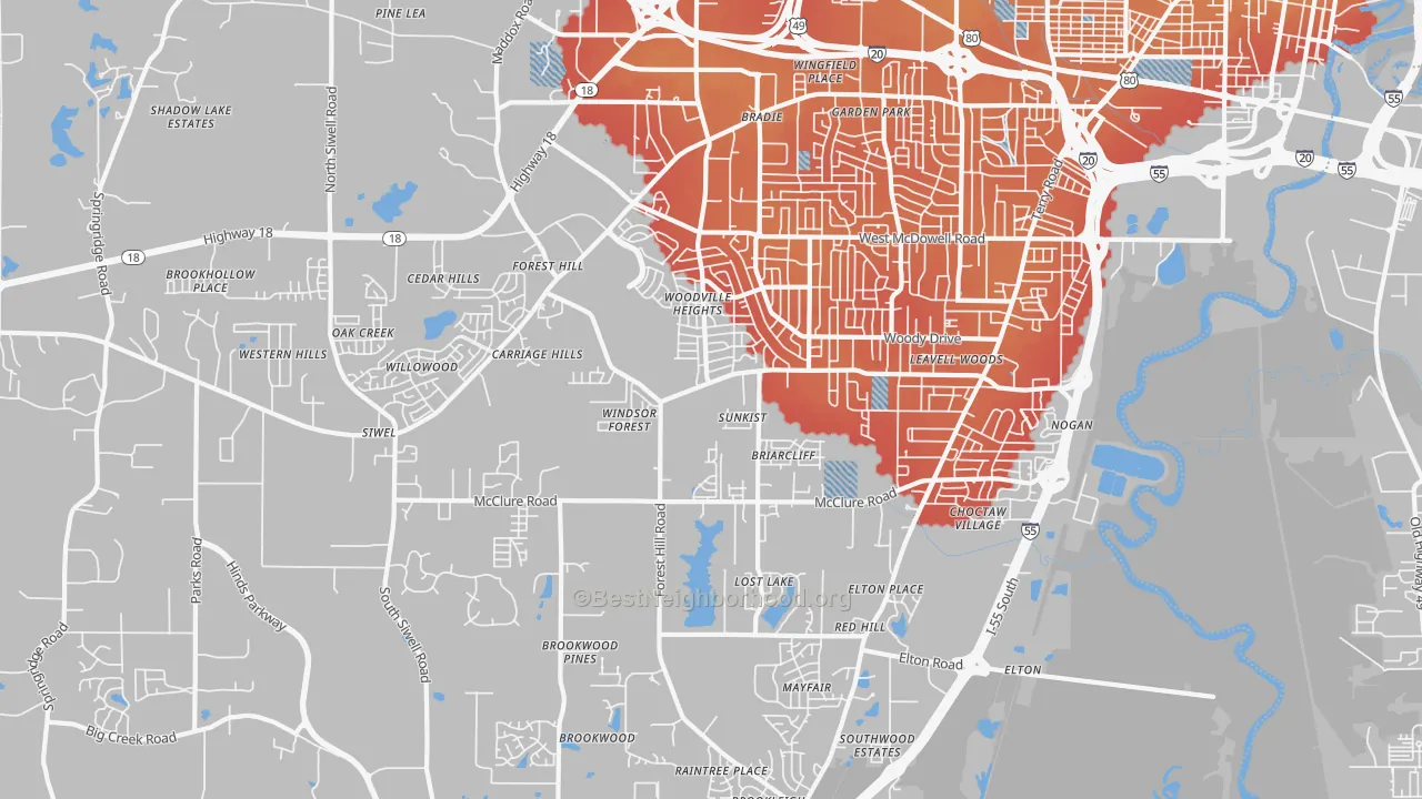 Transit Grade map of 39212, MS