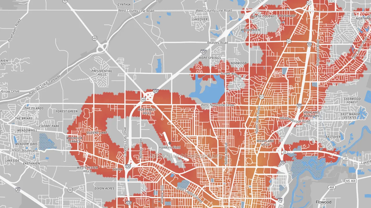 Transit Grade map of 39213, MS