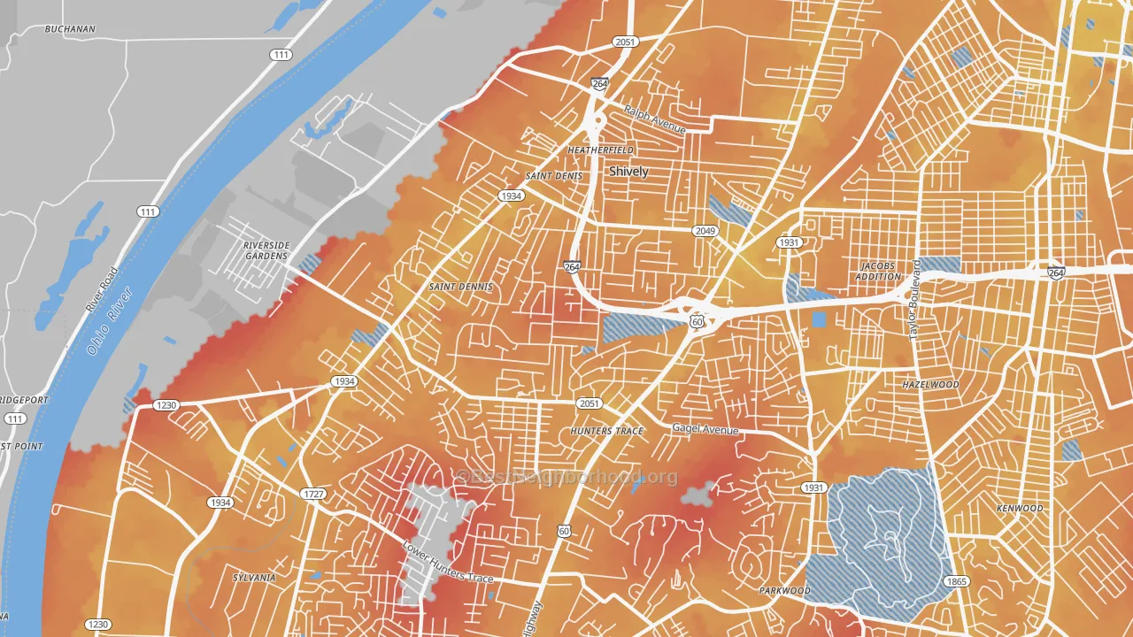 Transit Grade map of 40216, KY