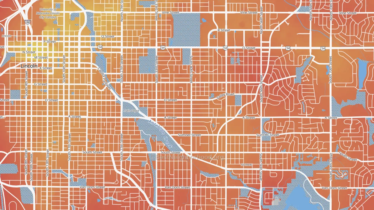 Transit Grade map of 40th and A, Lincoln, NE