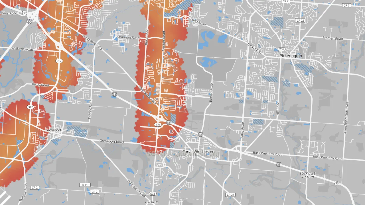 Transit Grade map of 43110, OH