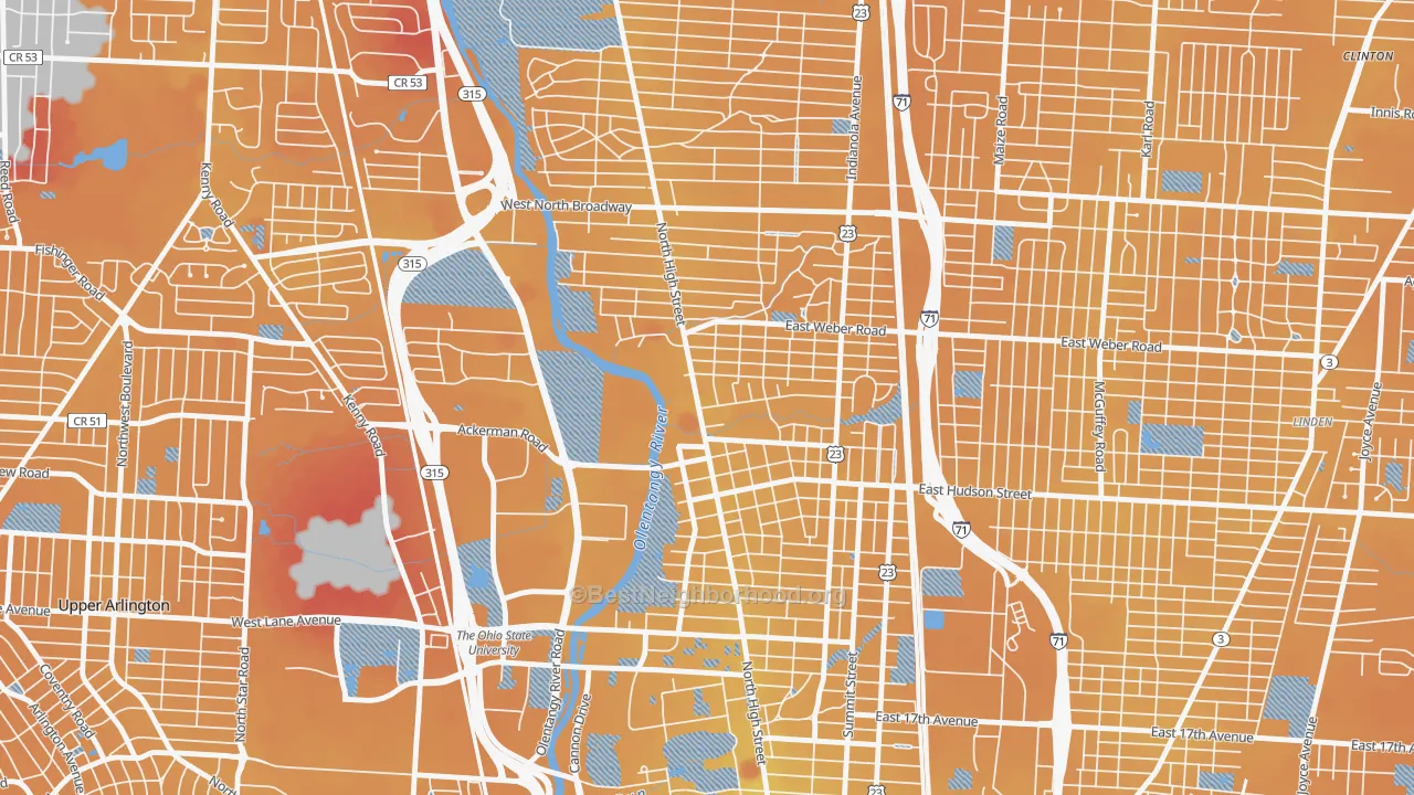 Transit Grade map of 43202, OH