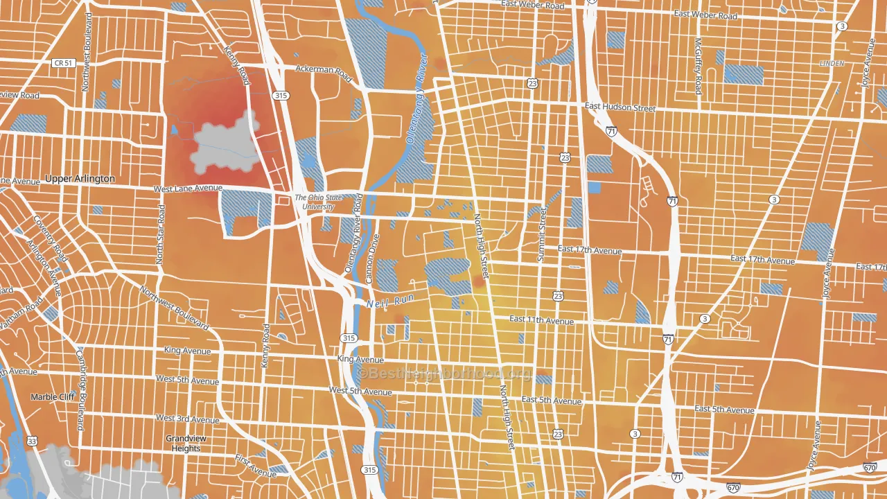 Transit Grade map of 43210, OH