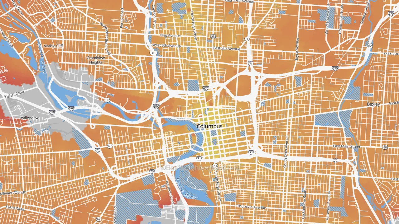 Transit Grade map of 43215, OH