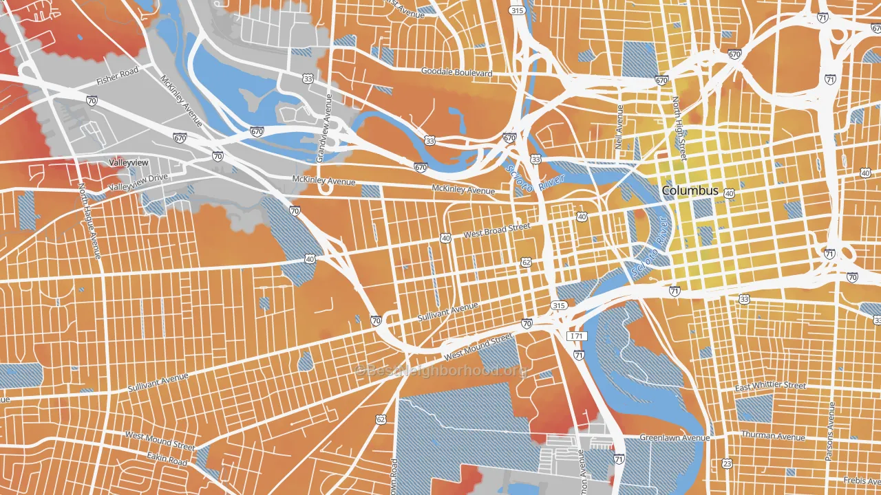Transit Grade map of 43222, OH