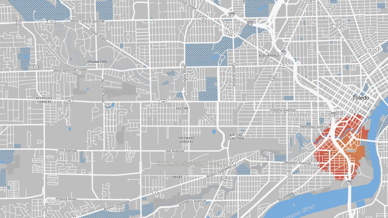 Transit Grade map of 43607, OH