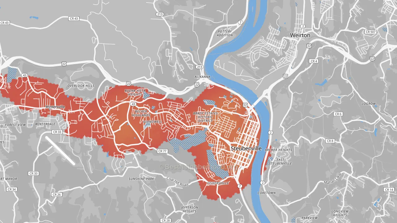 Transit Grade map of 43952, OH