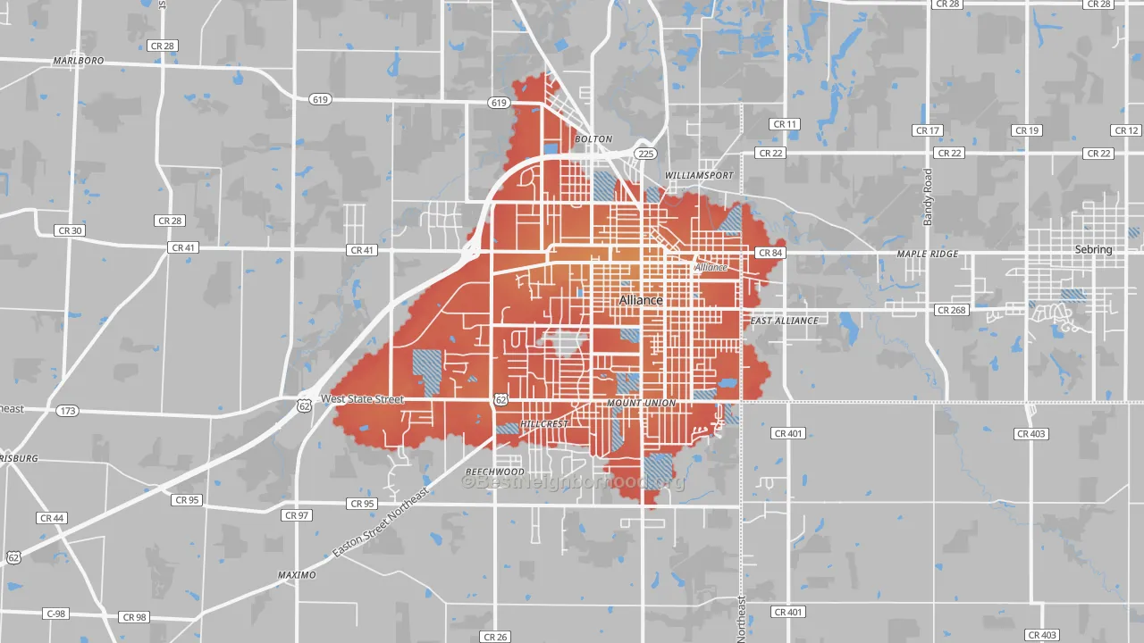 Transit Grade map of 44601, OH