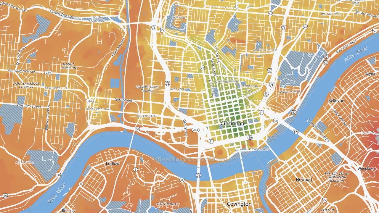 Transit Grade map of 45203, OH