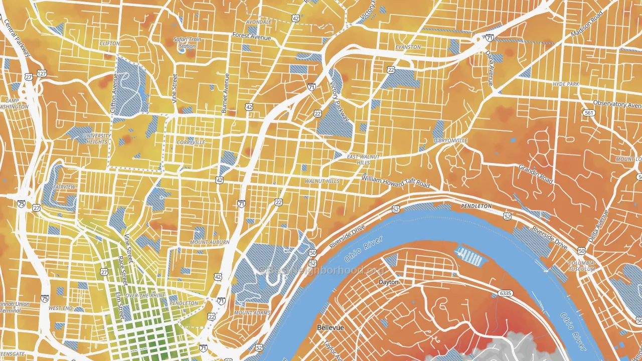 Transit Grade map of 45206, OH