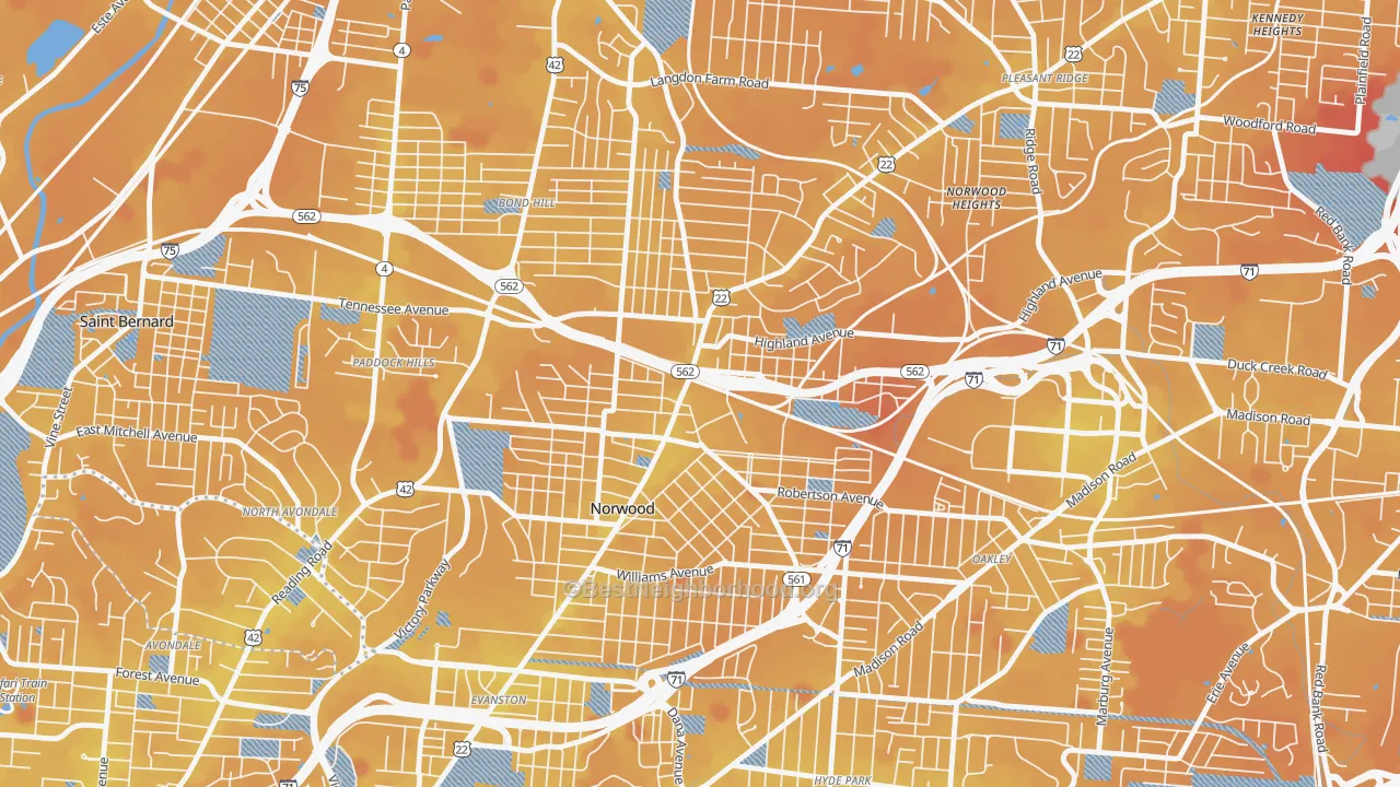 Transit Grade map of 45212, OH