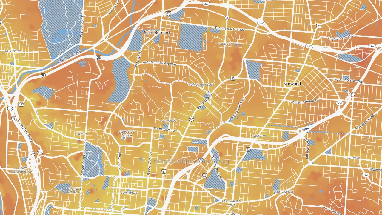 Transit Grade map of 45229, OH