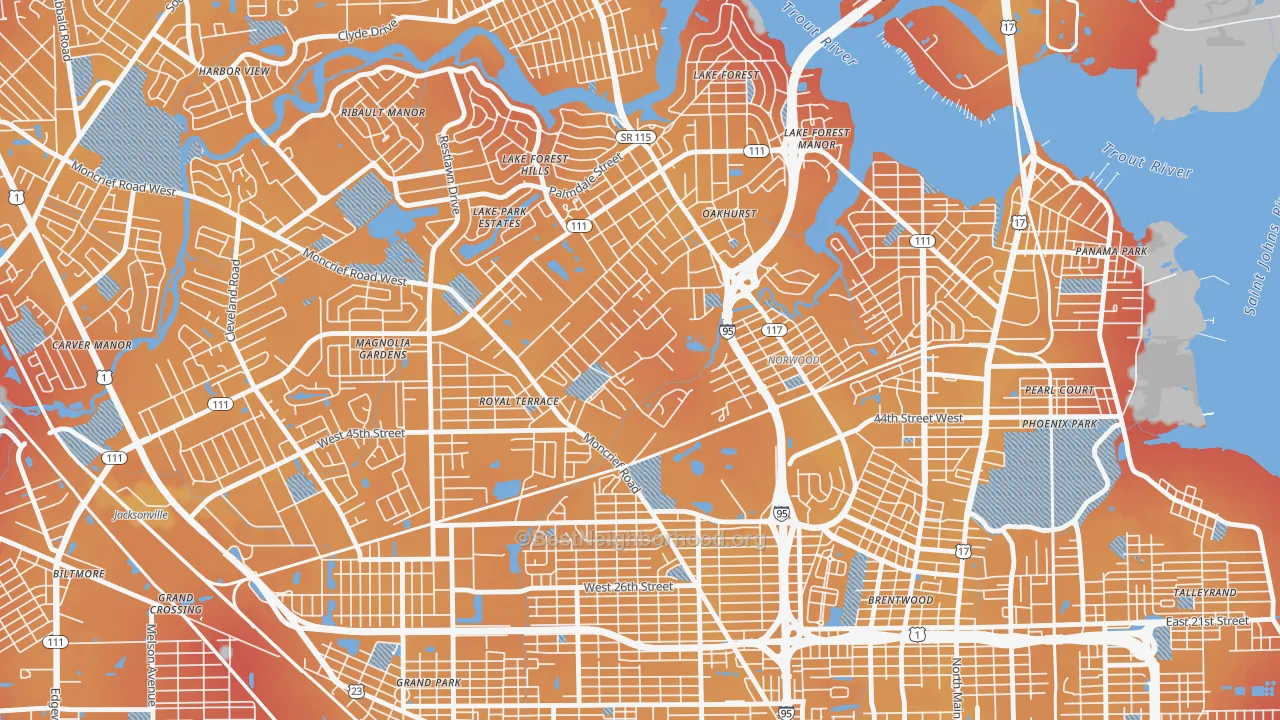 Transit Grade map of 45th and Moncrief, Jacksonville, FL