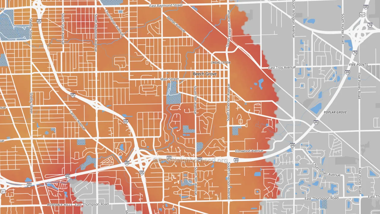 Transit Grade map of 46107, IN