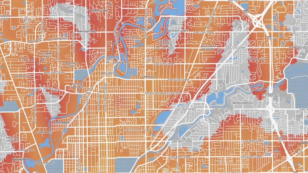 Transit Grade map of 46220, IN