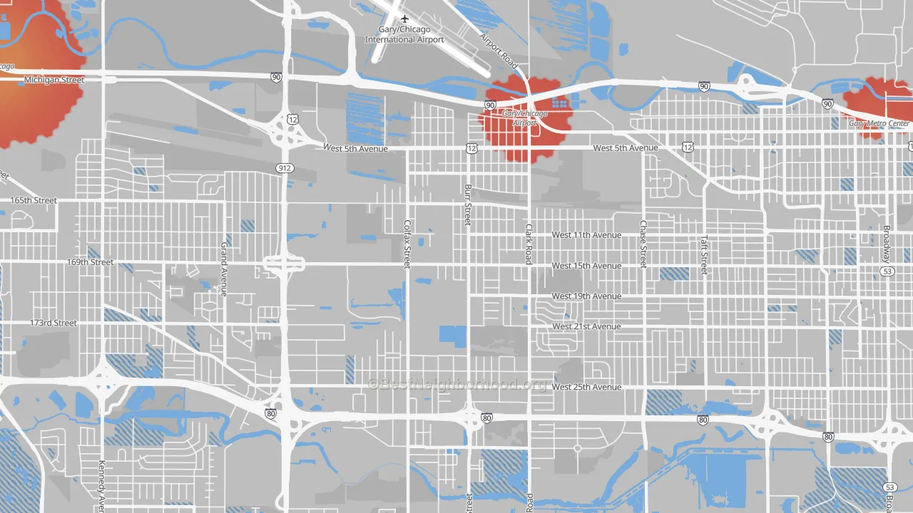 Transit Grade map of 46406, IN