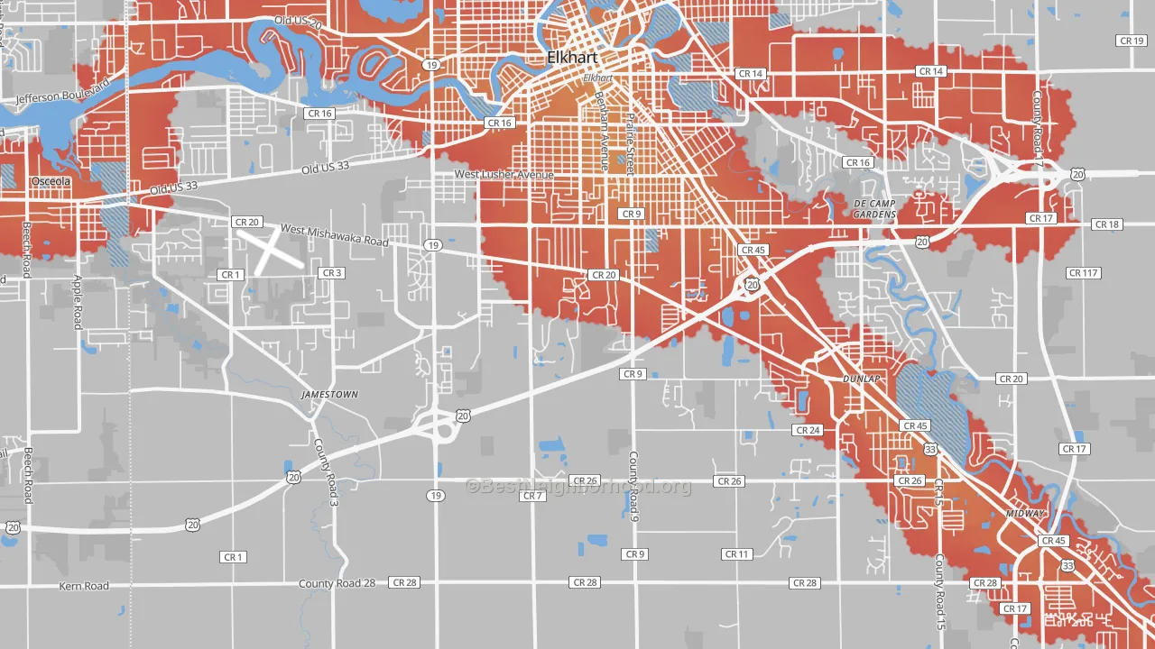 Transit Grade map of 46517, IN