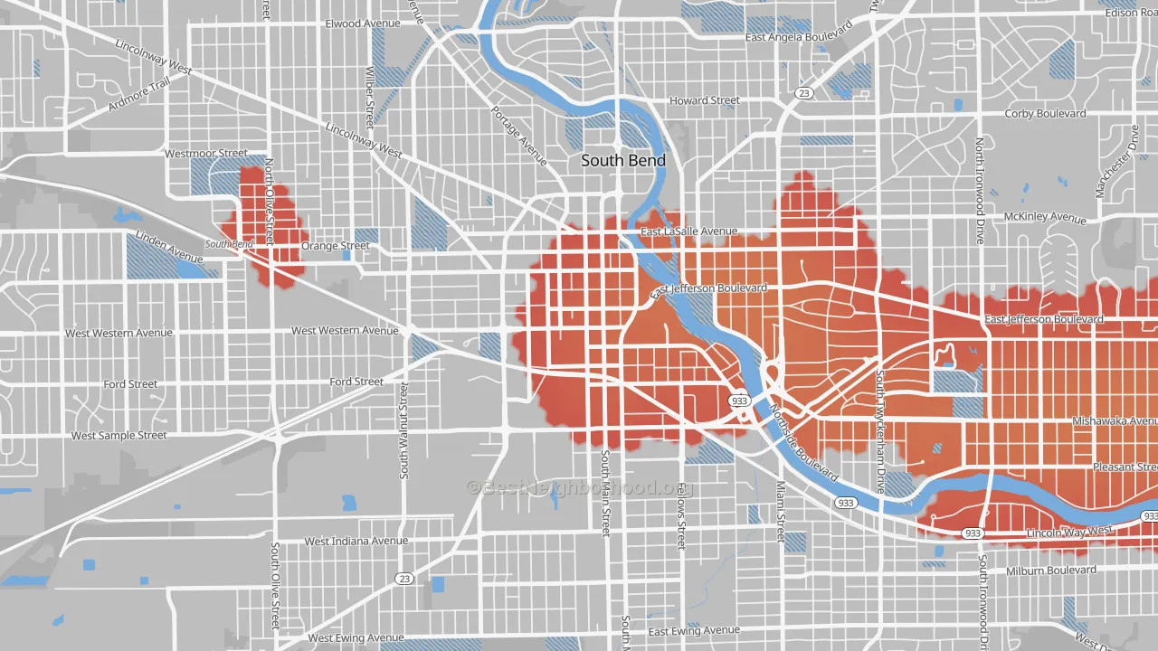 Transit Grade map of 46601, IN