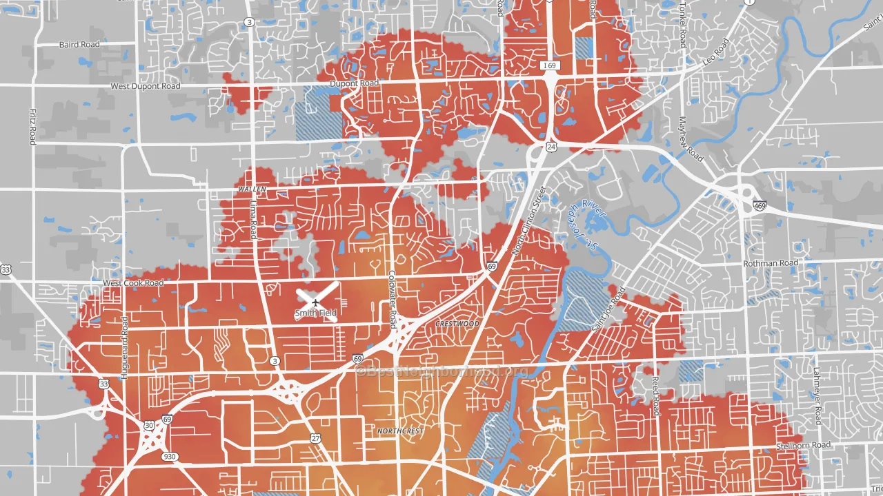 Transit Grade map of 46825, IN