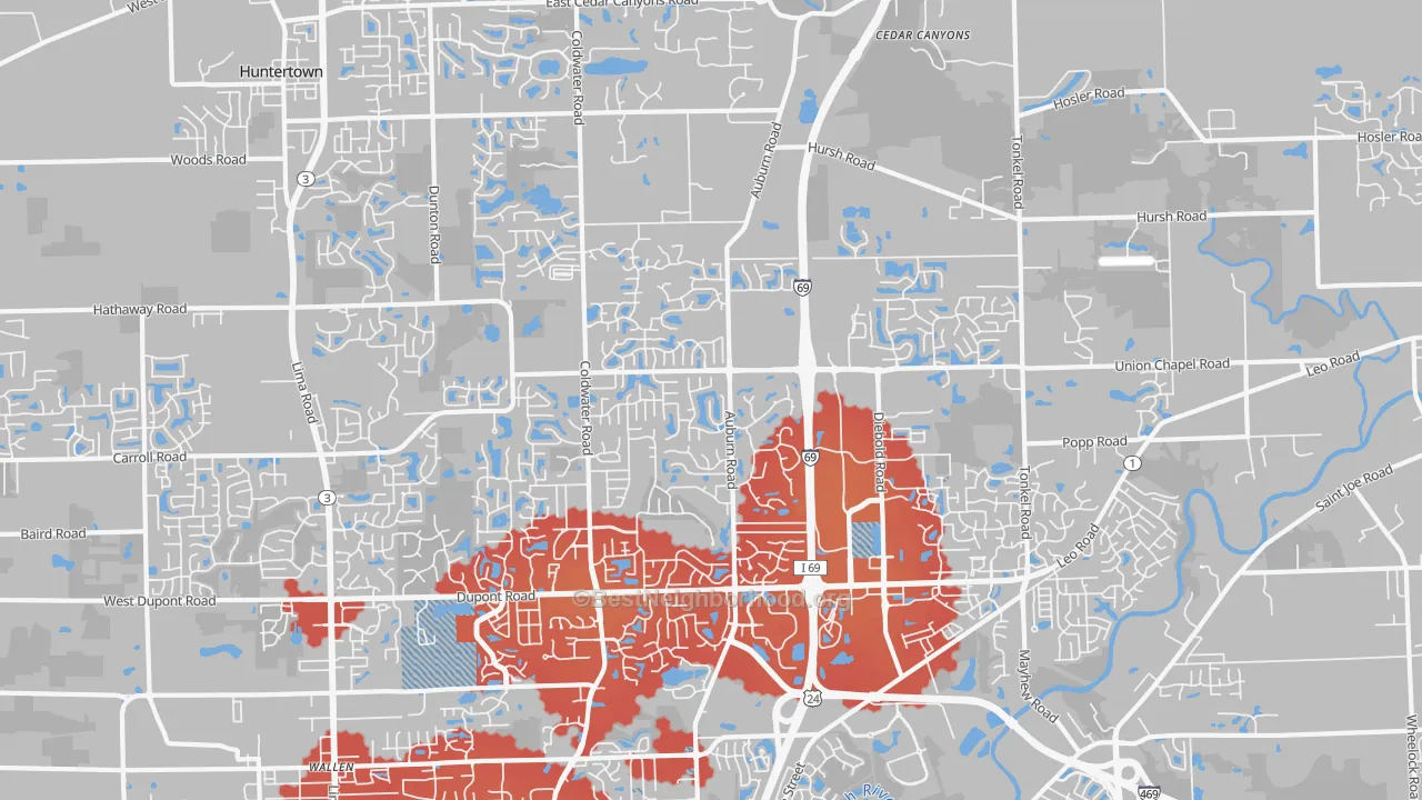 Transit Grade map of 46845, IN