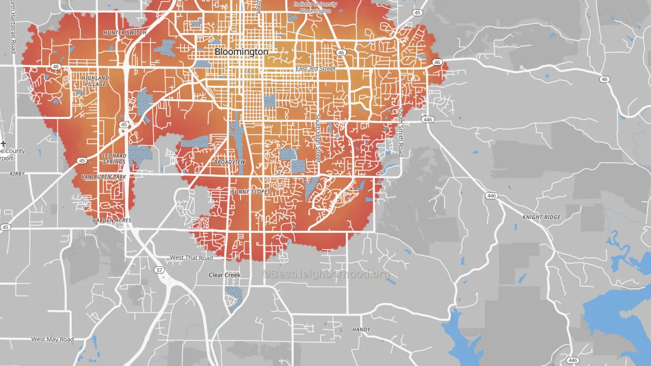 Transit Grade map of 47401, IN