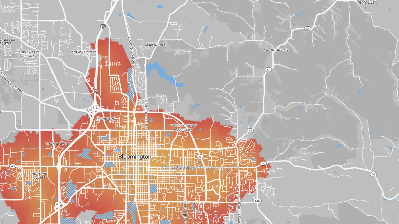 Transit Grade map of 47408, IN