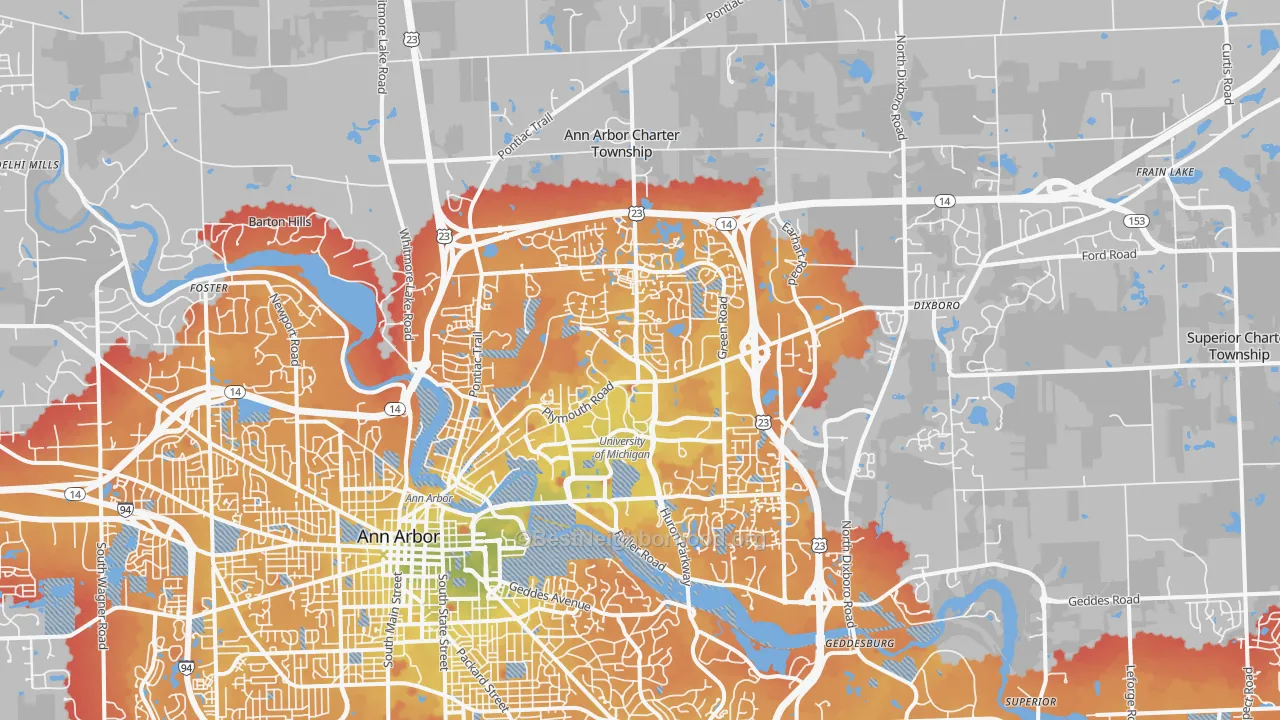 Transit Grade map of 48105, MI