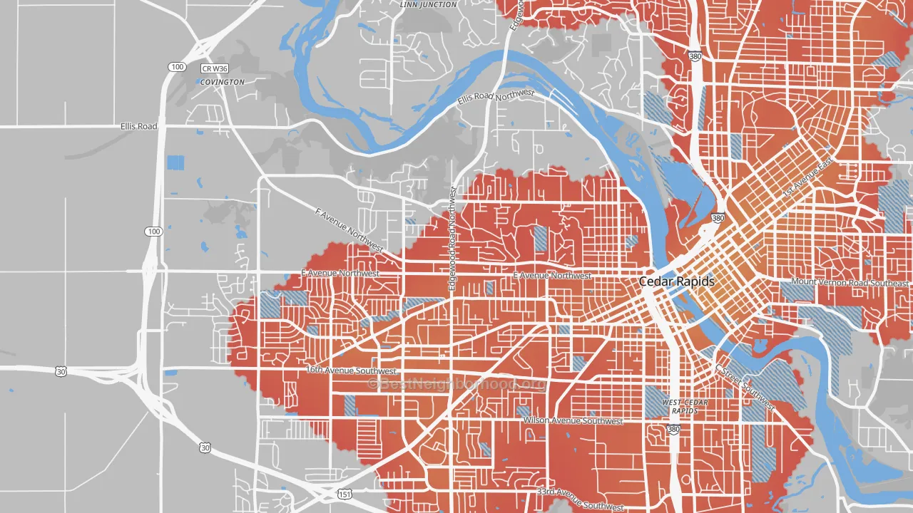 Transit Grade map of 52405, IA