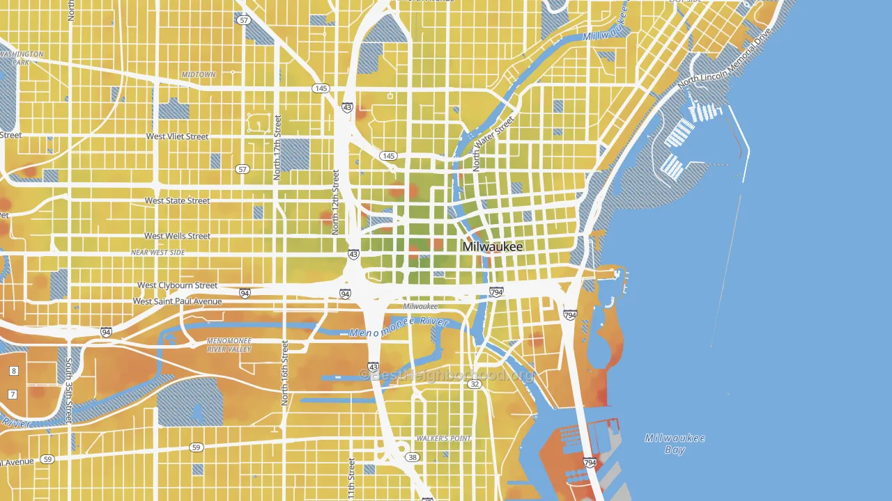 Transit Grade map of 53203, WI