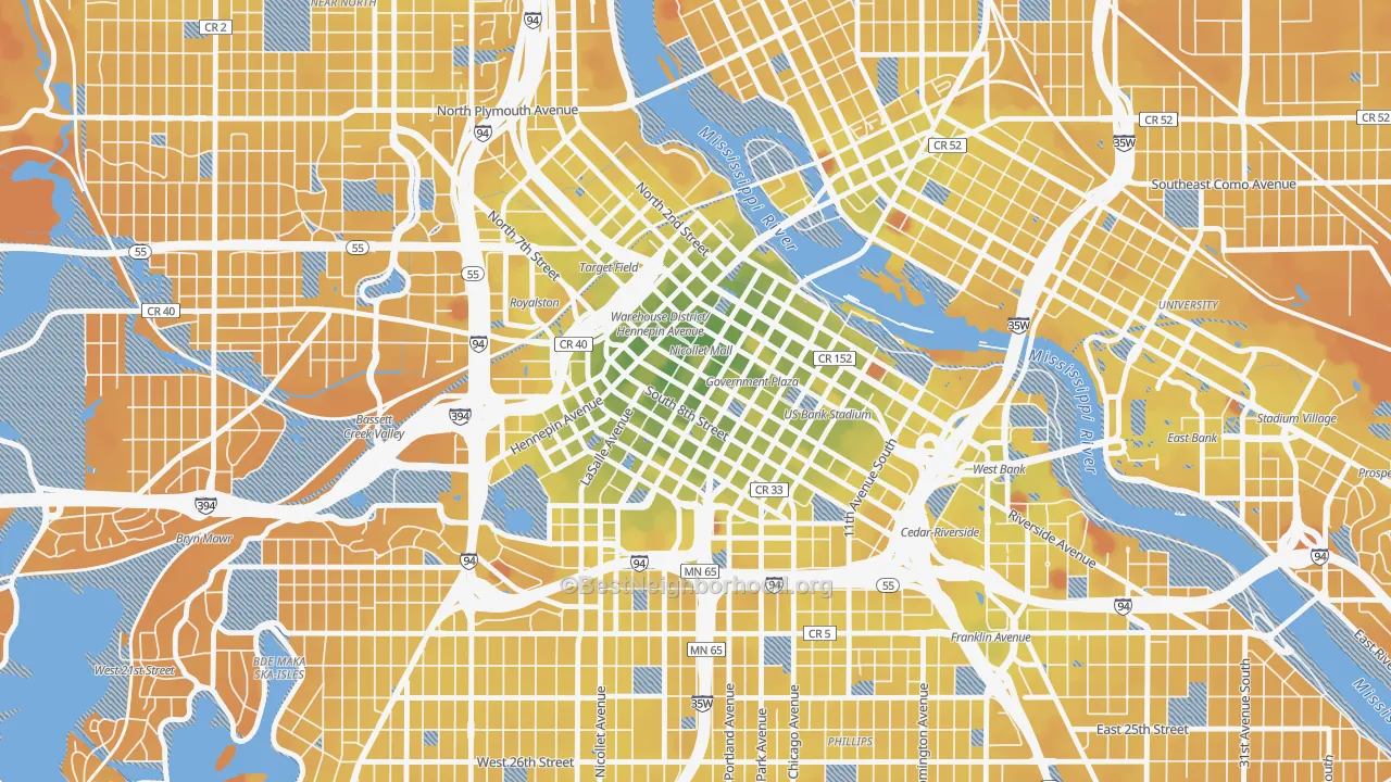 Transit Grade map of 55402, MN