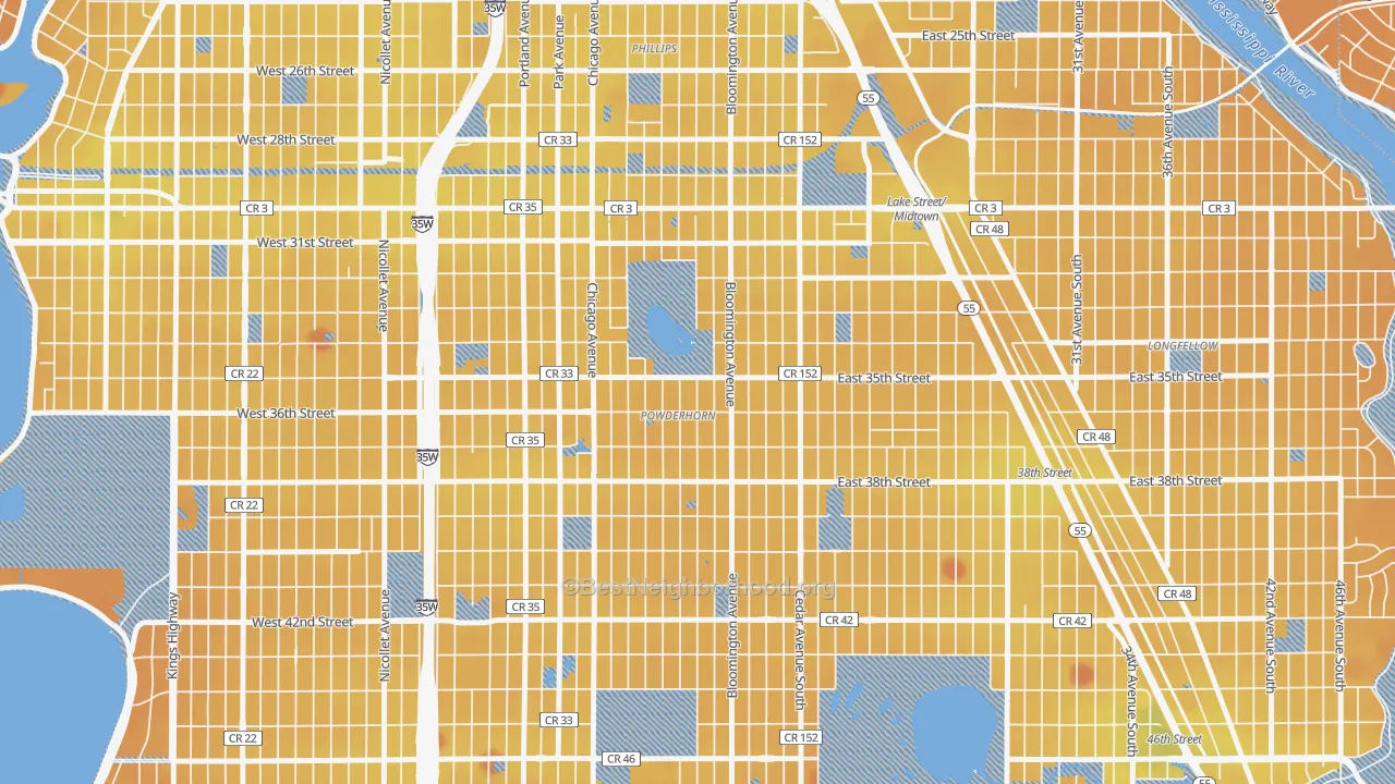 Transit Grade map of 55407, MN