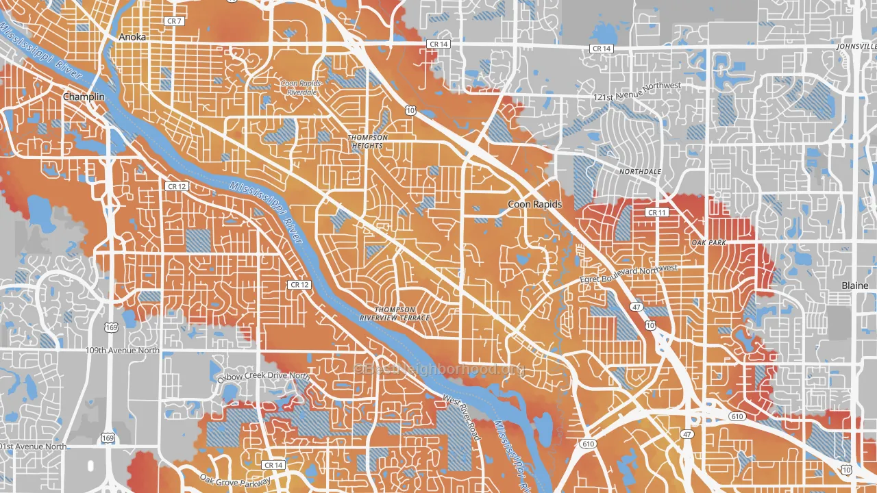 Transit Grade map of 55433, MN