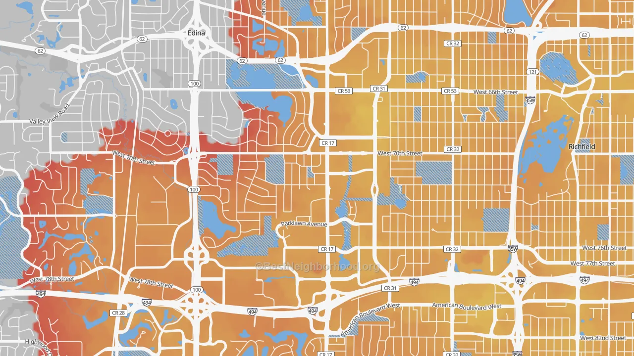 Transit Grade map of 55435, MN
